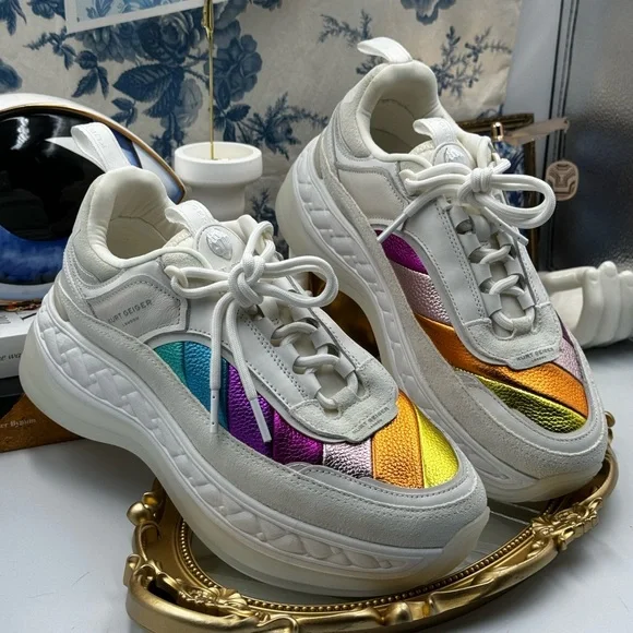 🆕 KURT GEIGER LONDON 🧿 NWOB Kensington Pump Sneaker - White Multi - Sz 39 - Picture 15 of 16
